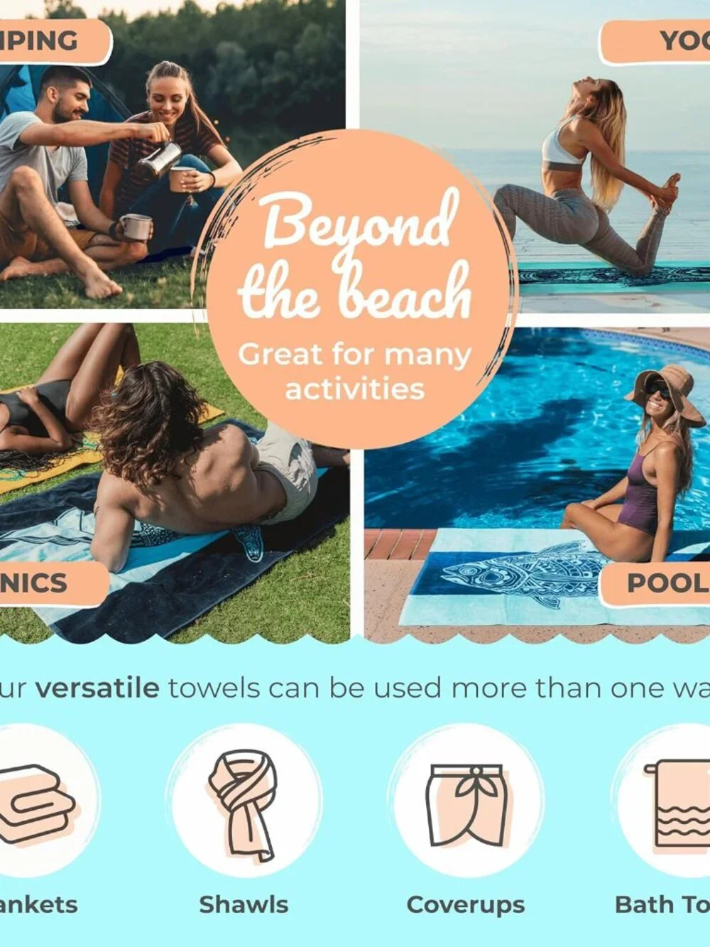 Turtle Beach Towel – Tropical Blue Colors with A Unique Design, Extra Large, XL